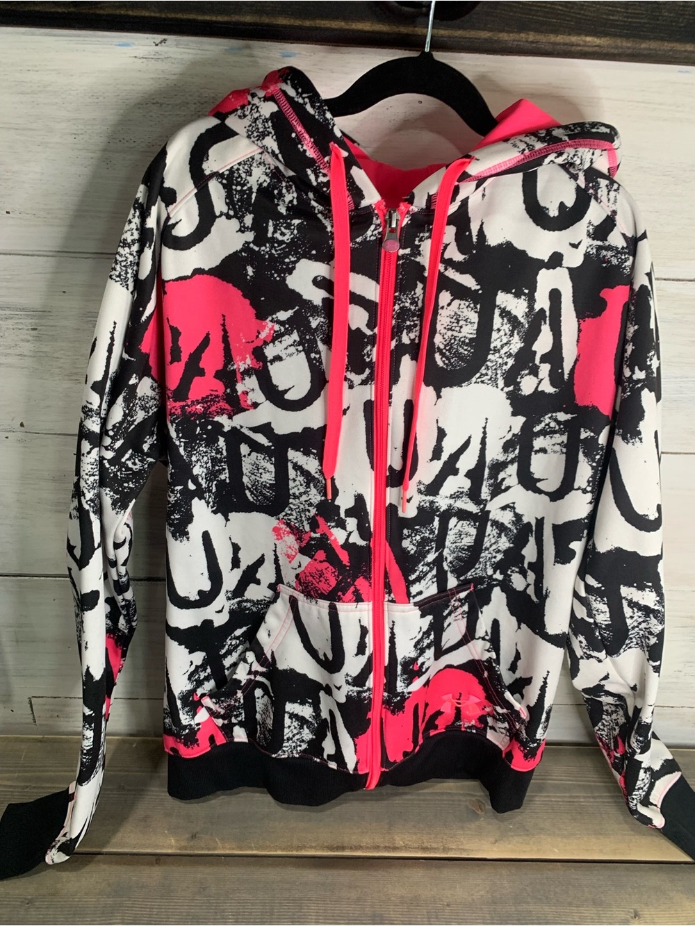 Under Armour White Black and Hot Pink Graphic Zip Hoodie